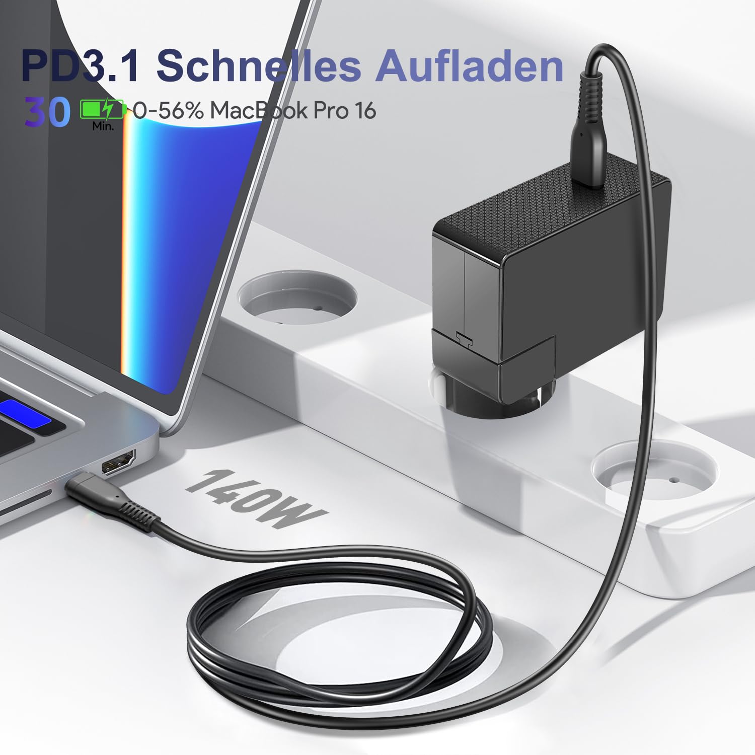 KFD Caricatore rapido USB C da 28 V, 5 A, 140 W, per MacBook Air MacBook Pro 16 15 14 13 pollici, 2025 M3 M4, HP B7NK0AA#ABB TPN-LA29 N22270-001 PA-1141-08HT ADP-140AB B Delta MSI ige 14 1 6