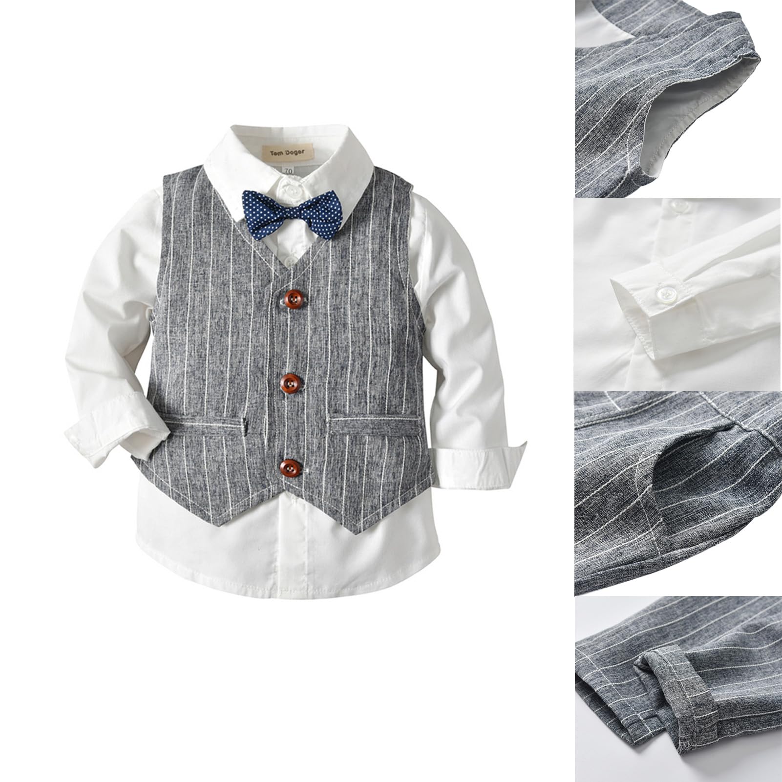 4 Pezzi Completo Elegante Bambino Abito Cerimonia, Ragazzi Abito Formale Nozze Maniche Lunghe Camicie + Papillon + Gilet + Pantaloni