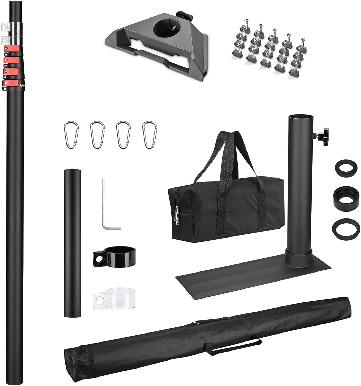 Yescom EZ GO 14ft Telescopic Flag Pole Kit with Starlink Mini Pipe Adapter & Tire Mount Base for Outdoor Tailgate Party Black