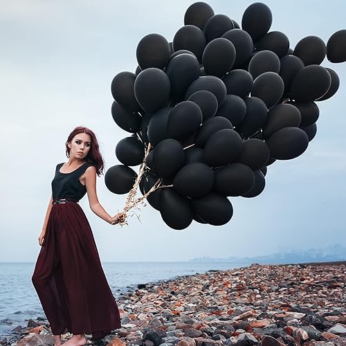 Miniatura 3 de RUBFAC Globos negros de látex, 100 globos de helio de 12 pulgadas para cumpleaños, graduación, baby shower, boda, decoración de fiestas, cinta negra