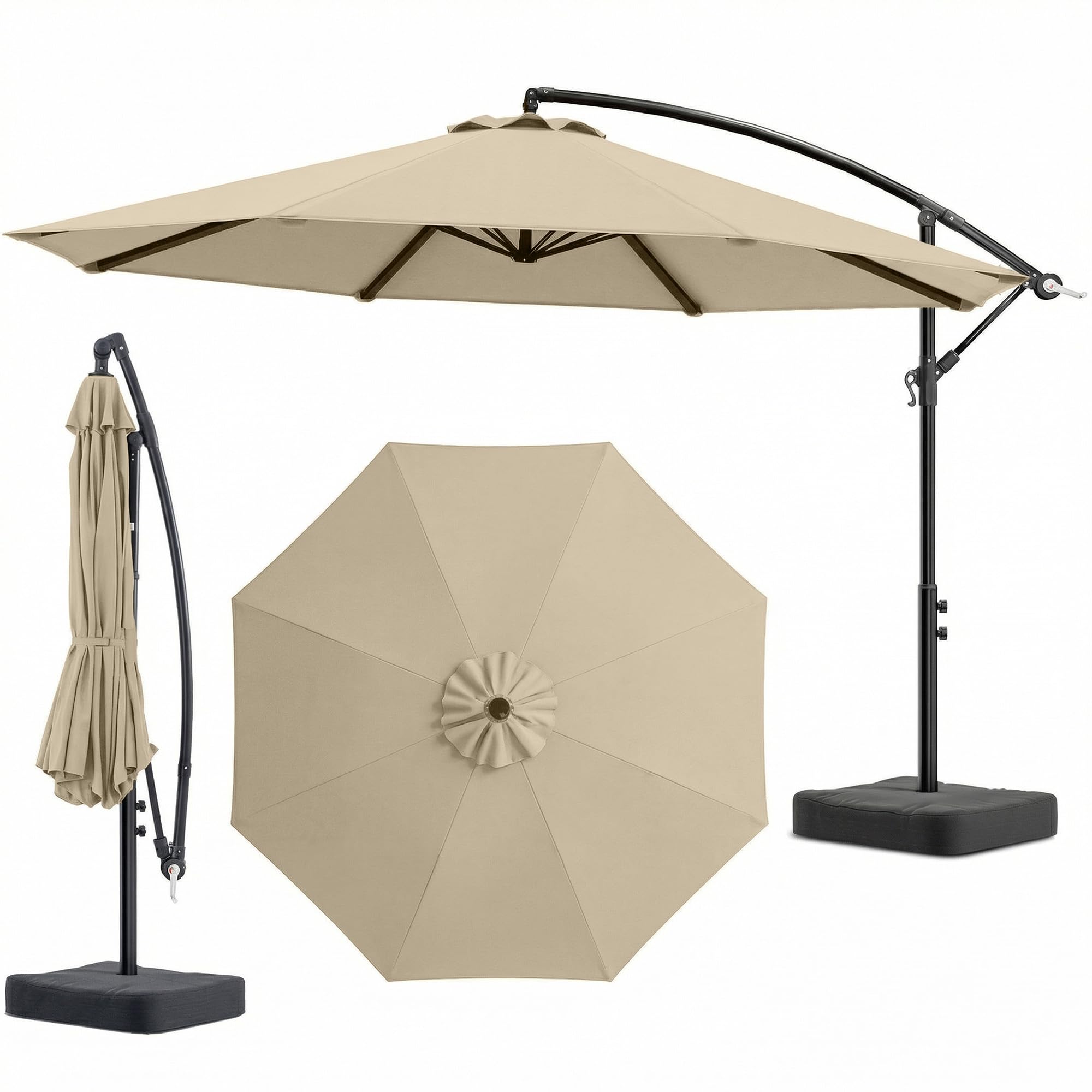 OLILAWN Sonnenschirm mit Ständer, 300 cm Ampelschirm mit Kurbel, für Balkon, Terrasse & Garten, Sonnenschutz, Gestell & Ständer aus Alu, UV-Schutz, wasserdicht + Windfest, 360° Funktion+ Schutzhülle