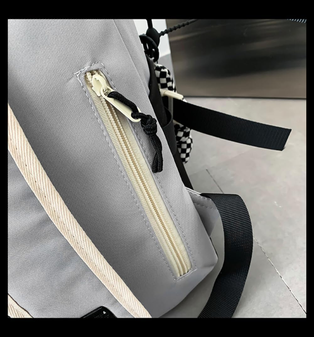 Fashion Simple Solid Color Contrast Large Capacity Backpack Women Nylon Waterproof Book Bag Men Travel Backpack (Purple)