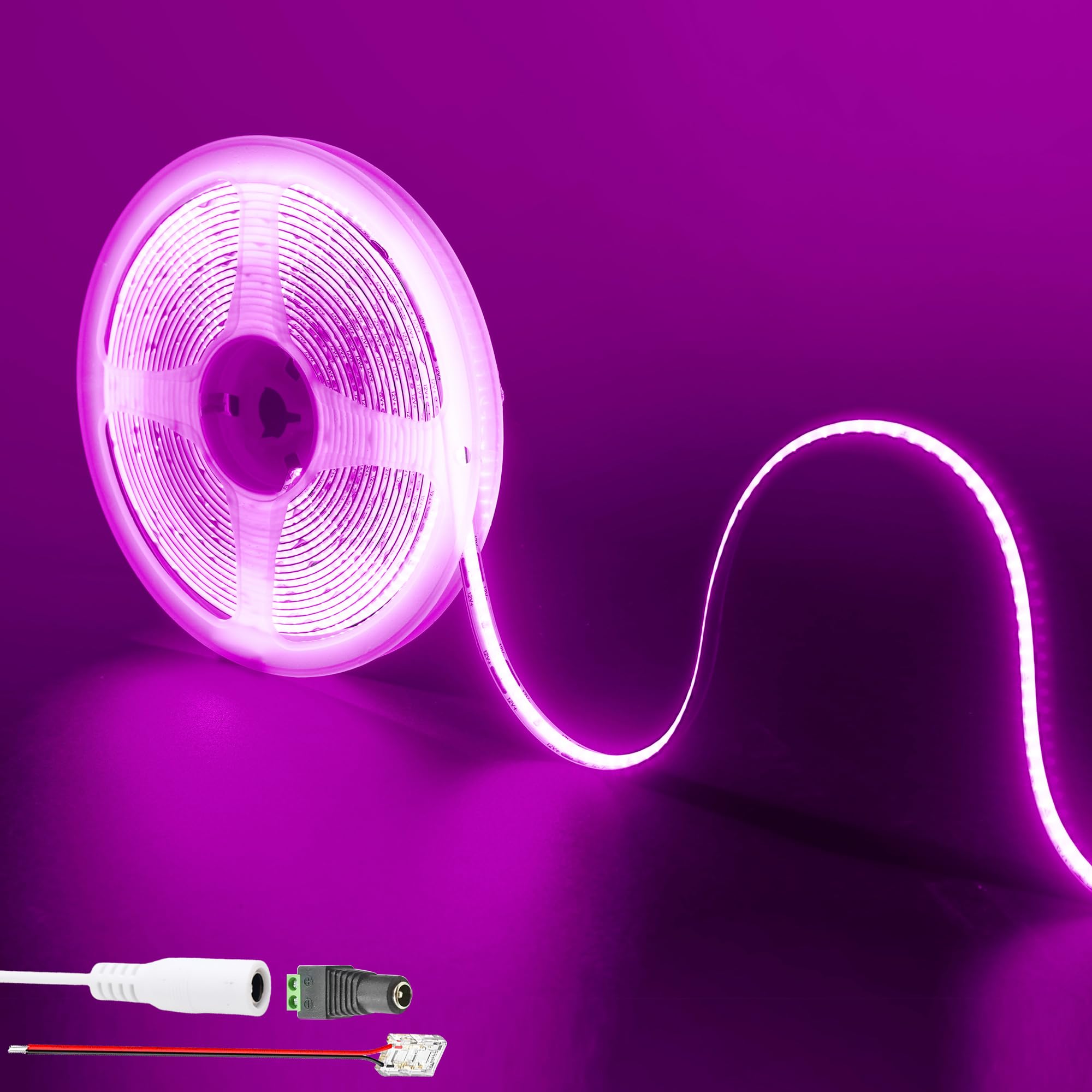 Clearhill 12V COB 480LED Strip Lights,6.56FT/2M(No Power Supply), Purple, 960LED,with 5521DC Female Connectors,8mm Width,IP20,for DIY Home Indoor Decoration