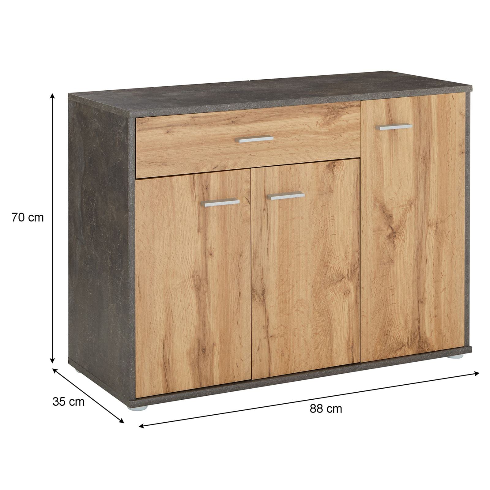 CARO-Möbel Schuhschrank DEUSTO 3 Türen 1 Schublade 7 Einlageböden für Flur und Eingangsbereich - Schuhregal geschlossen - Schuhaufbewahrung Sideboard betonoptik/Eiche