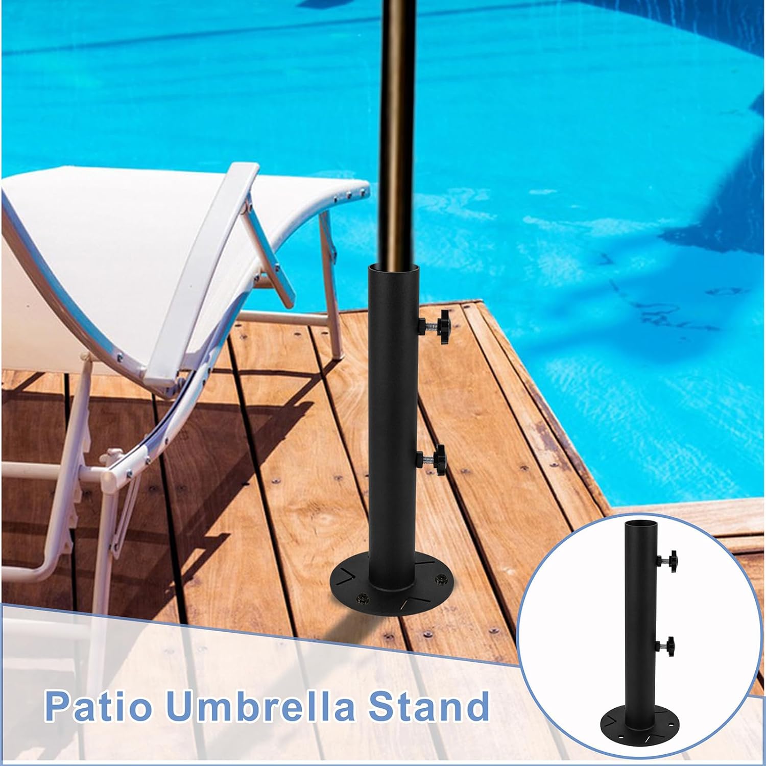 Patio Umbrella Stand Base, Heavy Duty Outdoor Umbrella Holder, Metal Grass Umbrella Ground Stake, Steel Outdoor Umbrella Base for Decks, Patios, Lawn, Docks