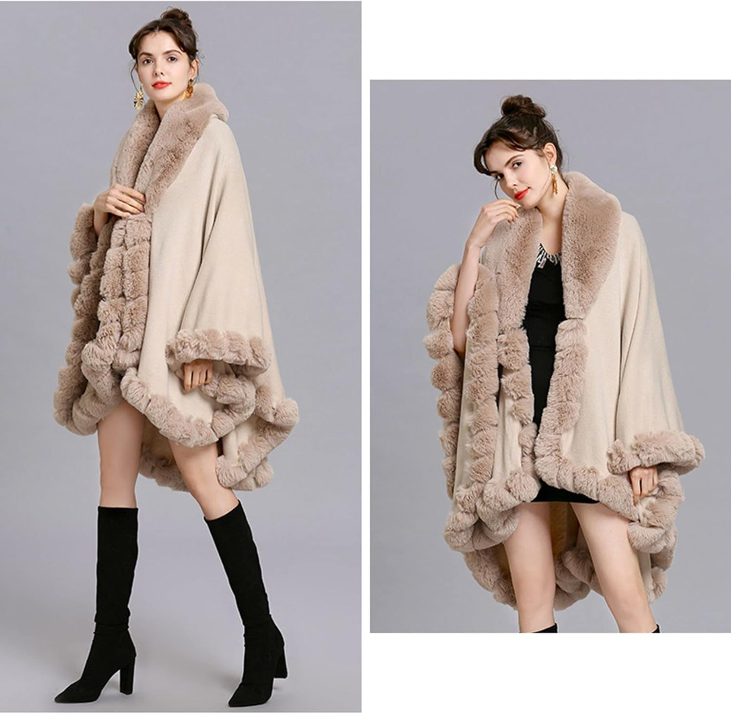 Elegant Faux Fox Fur Collar Knitted Cardigan Shawl Bride Wedding Party Shawl Cloak Coat - Image 4