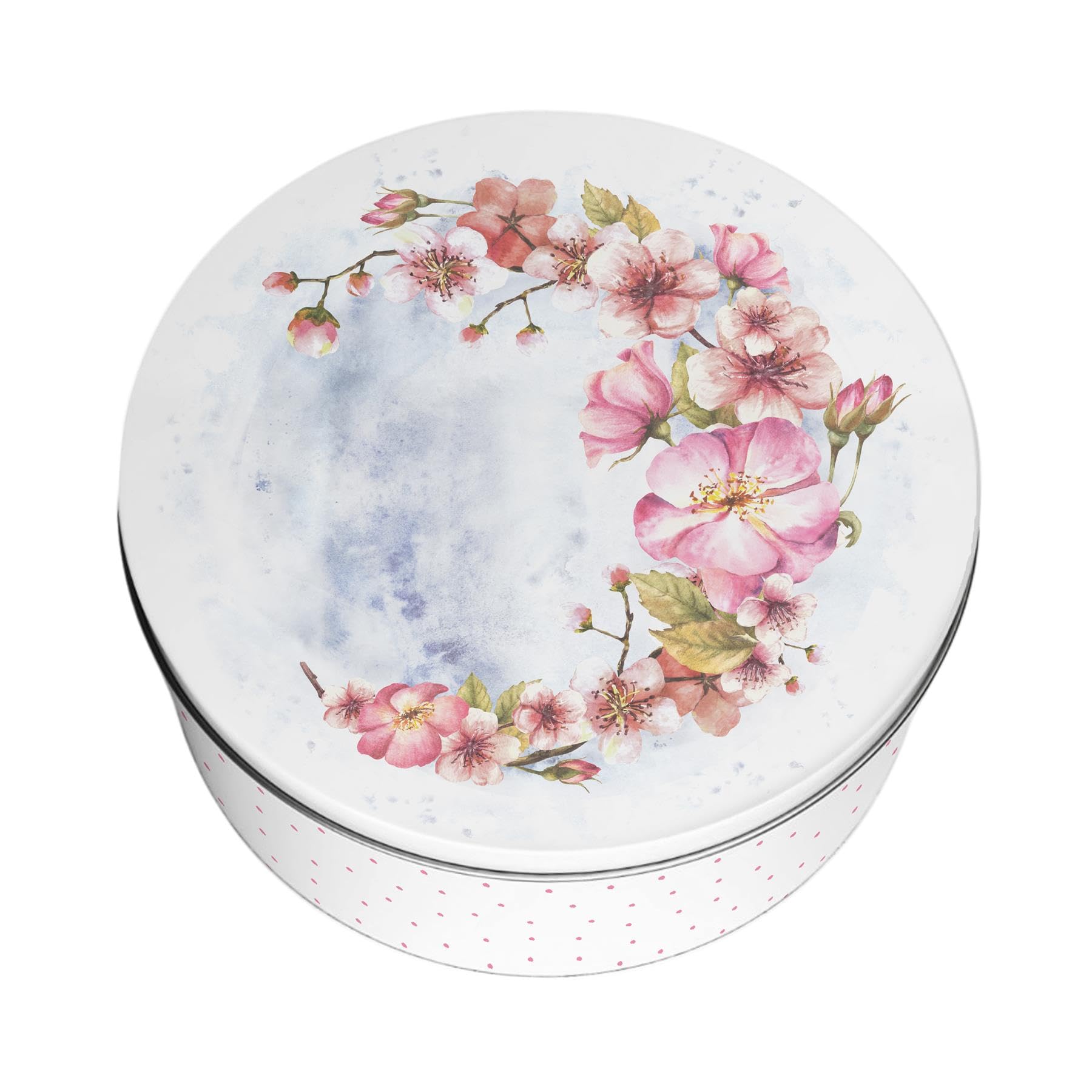 Purely Home Pink Blossoms Large Cake Tin - Pretty Floral Kitchen Gifts for Her - Round Metal Storage Container for Baking 23 x 10cm