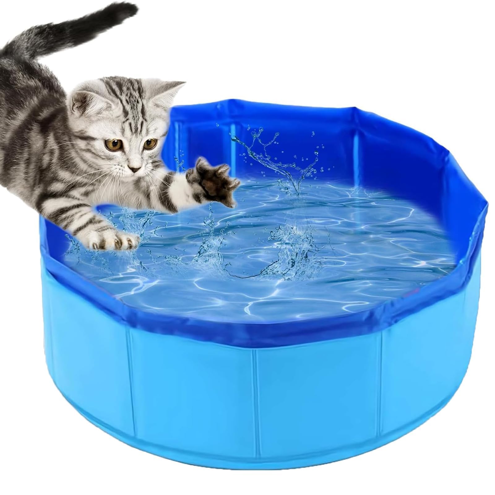 Sikweny Blue Dog Paddling Pool, Foldable Portable Dog Bath Tub Easy To Store & Clean Bath Tub Leakproof Design Pet Pool Durable Taffeta Composite Fabric For Indoor Outdoor Play Pet Bathing (Blue)