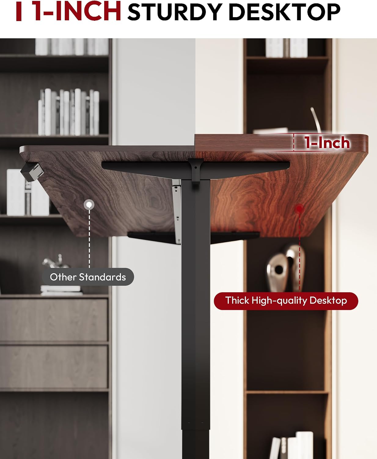 SANODESK Electric Standing Desk 48 x 30 Inches Whole-Piece Desktop Height Adjustable Stand Up Desk w/6-Button Controller Ergonomic Computer Desk for Home Office, Black Frame + Mahogany Tabletop - 6