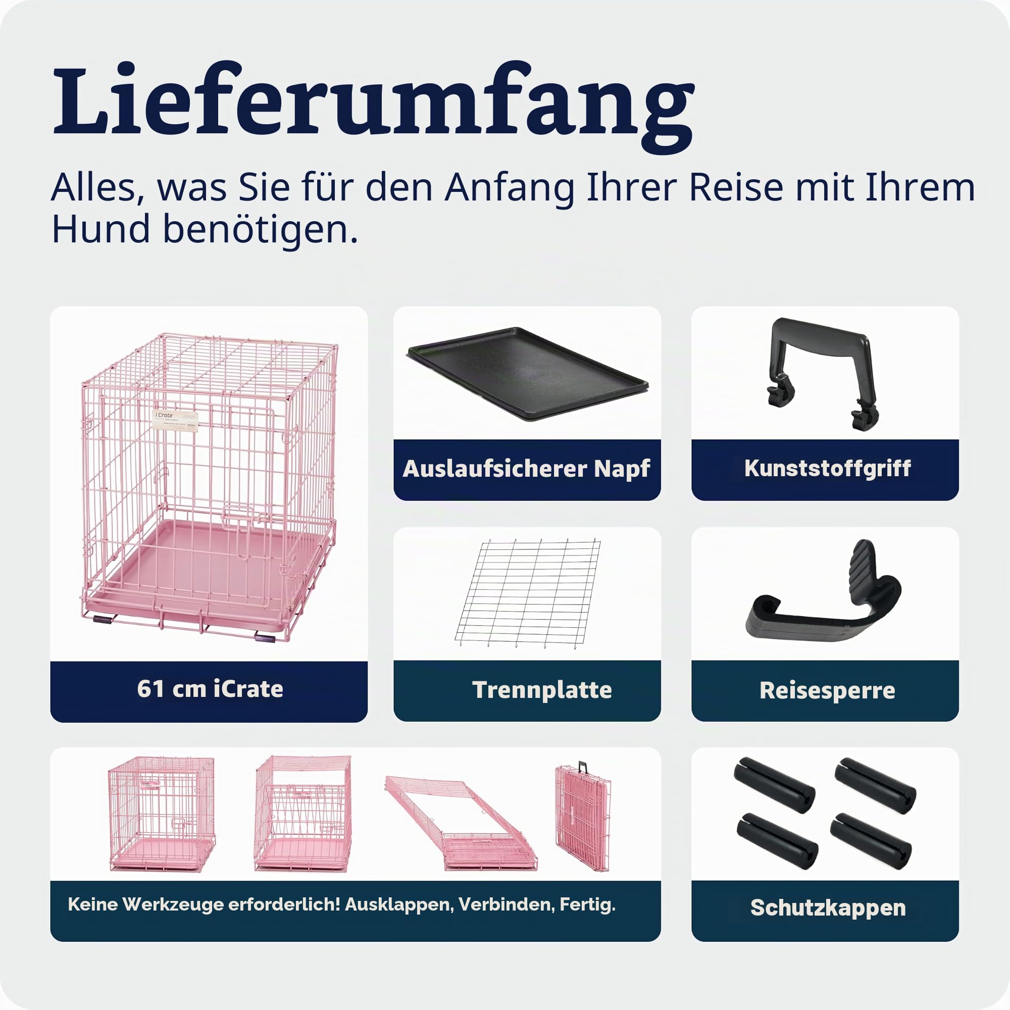 MidWest Homes for Pets Pink Fashion iCrate Hundebox mit einer Tür, zusammenklappbar, verbesserte Sicherheit, inklusive auslaufsicherer Bodenwanne, Trennwand, Griff, Gummifüße, 61 cm, rosa