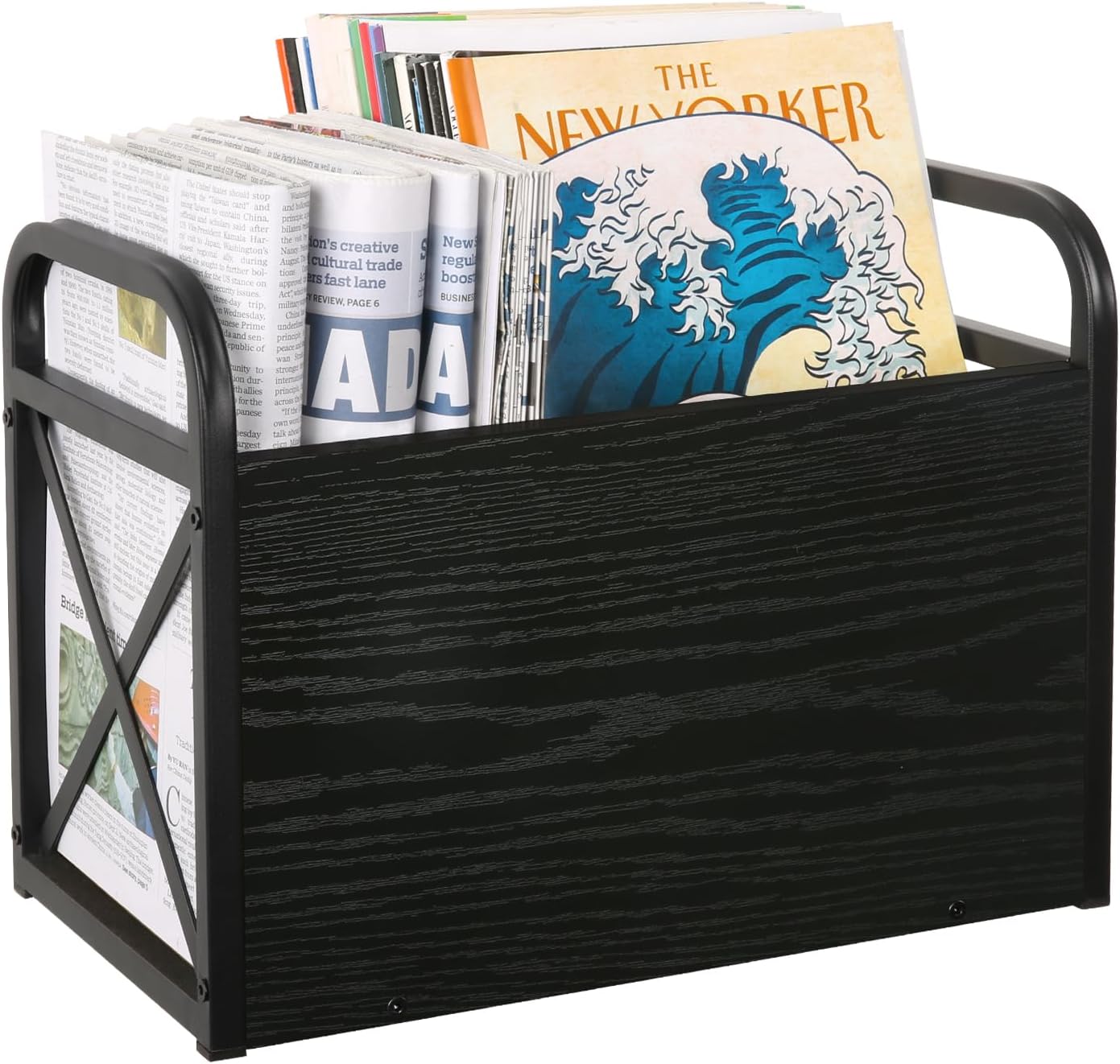 YINMIT Magazine Holder, Magazine Rack Floor, Magazine Storage Basket, Folder Organizer Bin for Books, Newspapers, Tablets (Black) Black Medium