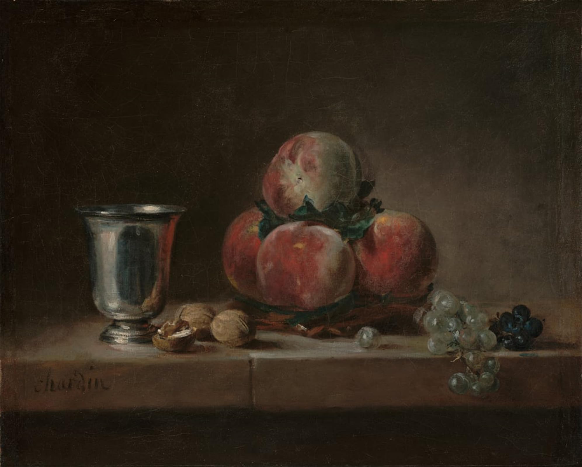 ARTXLXXBN Famous Print Painting Colorful Art Print Still Life with Peaches a Silver Goblet Grapes by Jean Baptiste Simeon Chardin Canvas Art Decorations for Home Decor 60x90cm