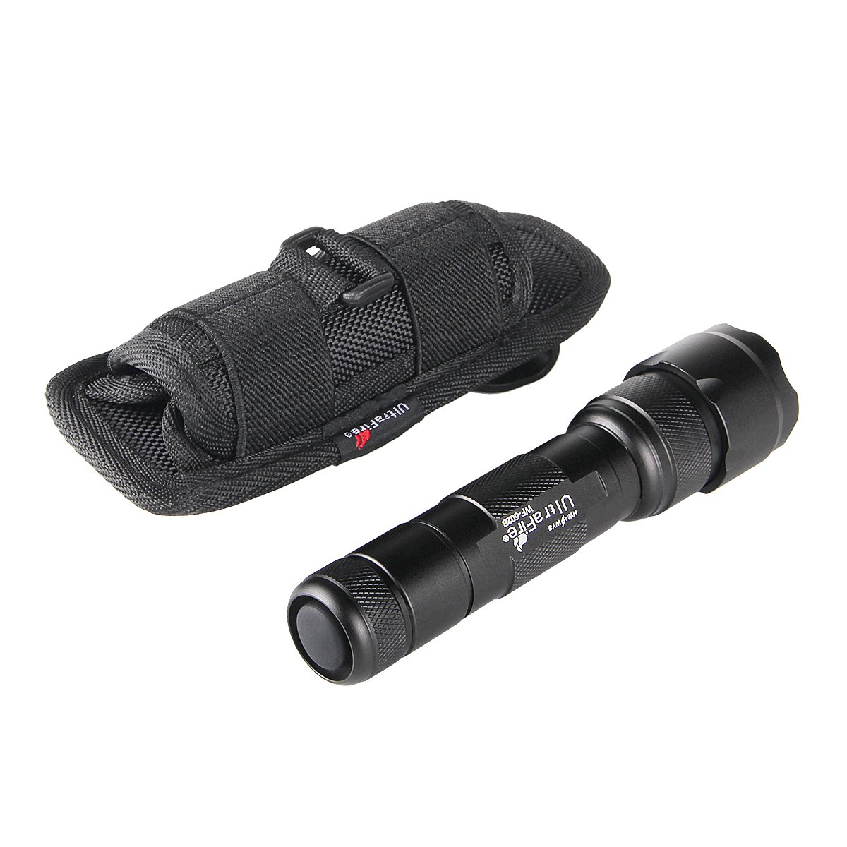 Ultrafire Funda de Linterna Nylon Stretchy Tactical Antorcha Bolsa Titular de la Antorcha Cubierta con Clip de 360 Grados Rotatable Cinturón, Negro