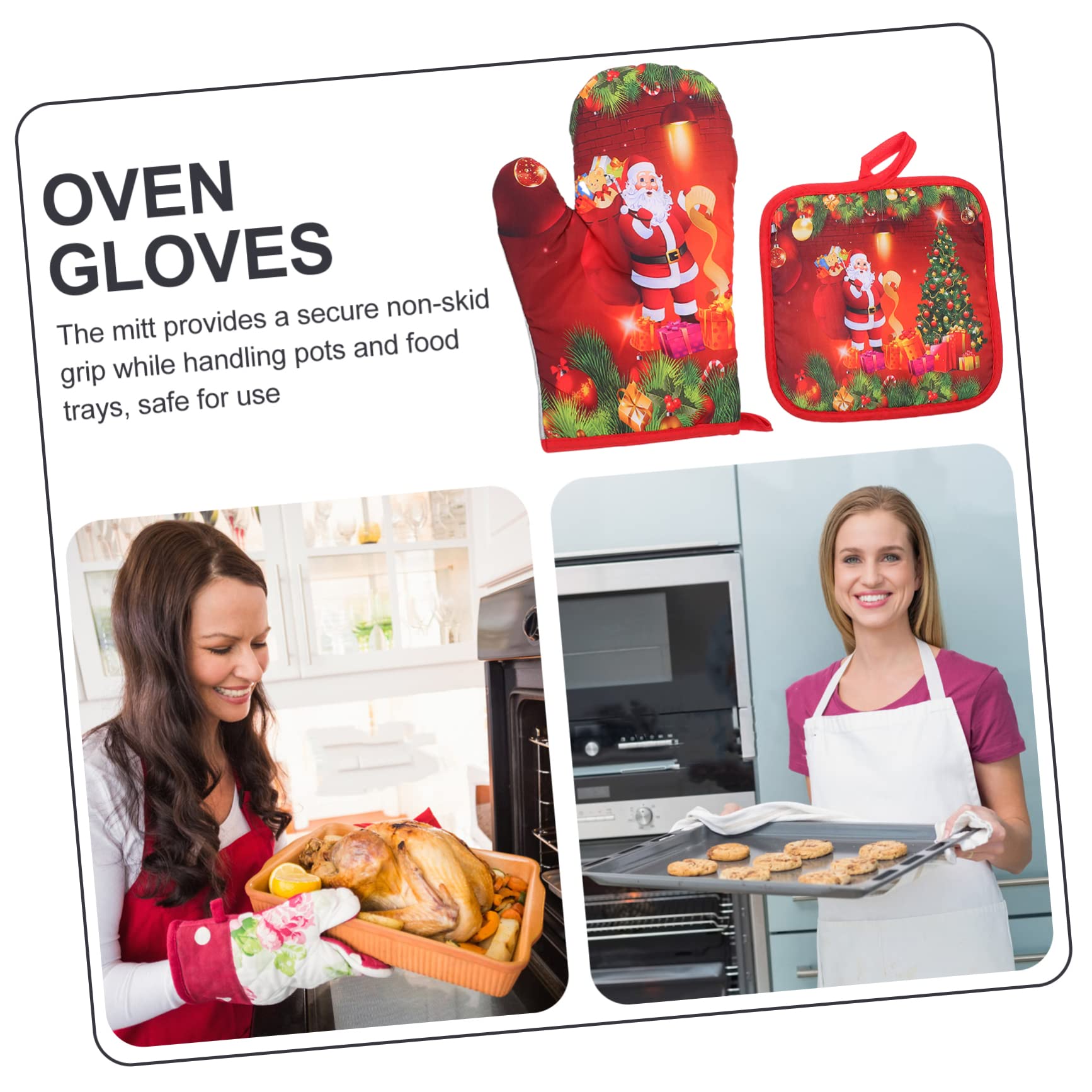 MAGICLULU 12 Stck Teiliges Set Rote Weihnachts Ofenhandschuhe und Tischsets Hitzebeständige Topfhandschuhe aus Dickem Wärmeisolierend und rutschfest zum Backen Grillen und Küchenschutz