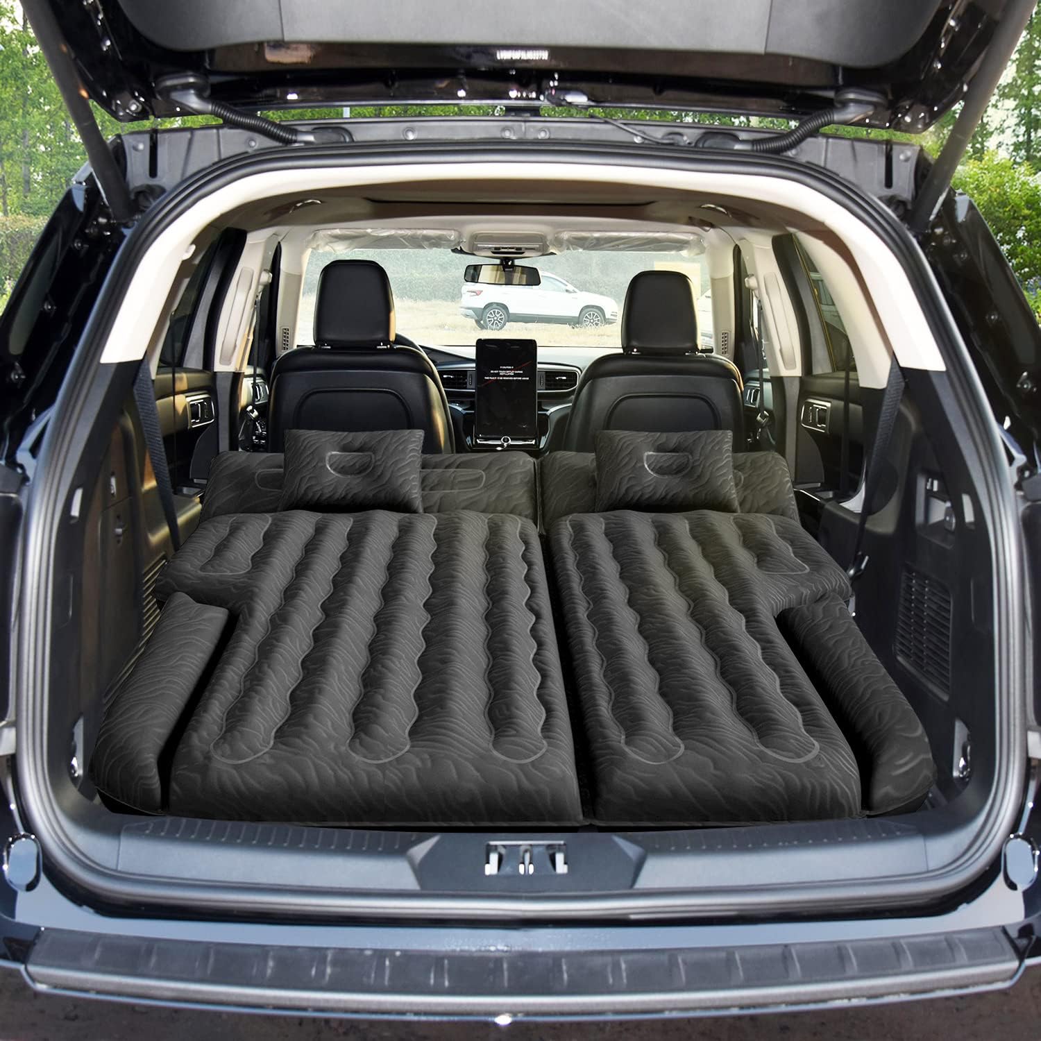 Umbrauto SUV Air Mattress for Trunk: Upgraded Car Camping Mattress with Flocked Surface and Extra Thick Bottom, Van Sleeping Bed for Back Seat with Pump, Nozzle, Repair Patch, Carry Bag
