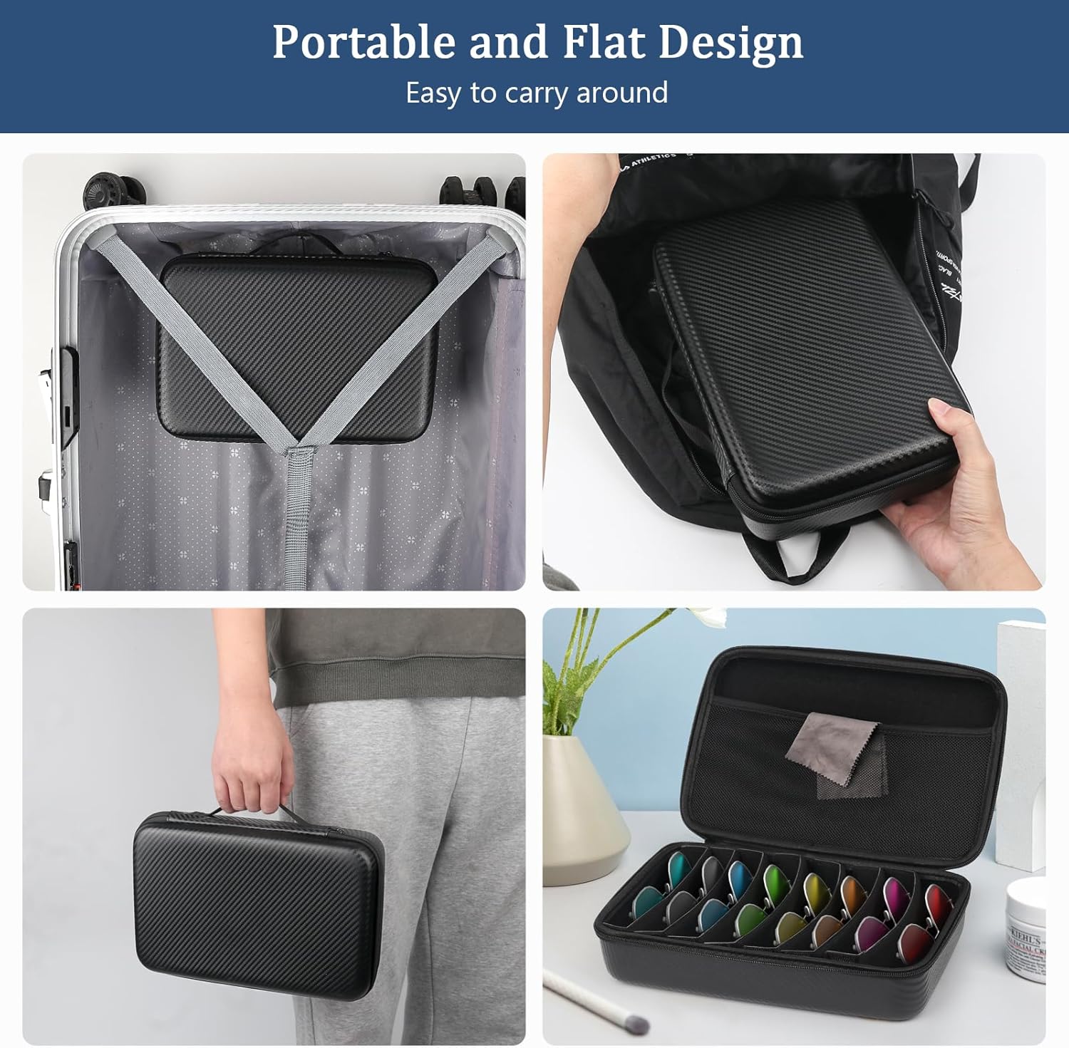Travel Sunglasses Organizer, Hard Shell Sunglass Case Adjustable Slots for Multiple Sunglass Eyeglass Case - Image 7