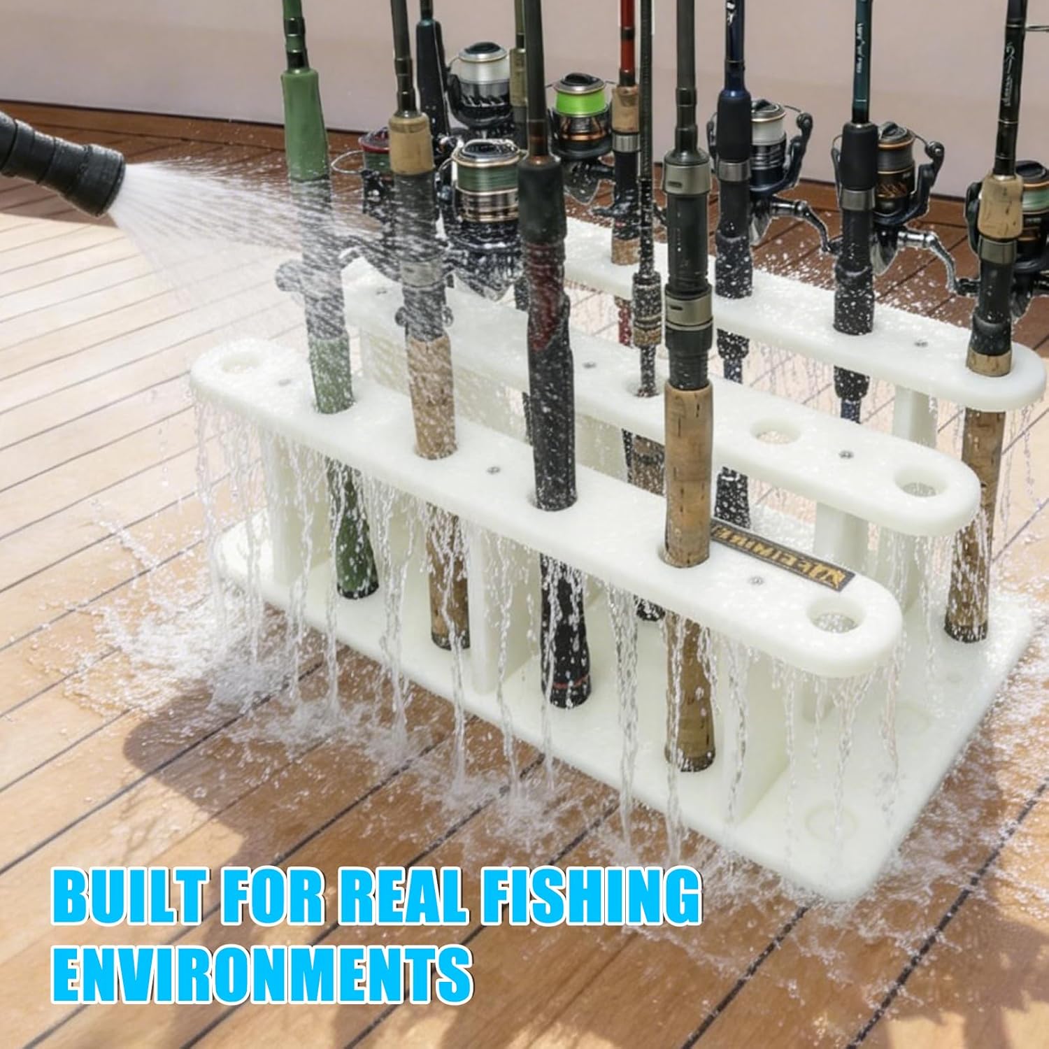 Heavy-Duty HDPE Fishing Rod Holder Rack for 18 Rods – Deck & Dock Mount Rod Storage with Stainless Steel Hardware, Wide Spacing Design for Large Reels, UV & Corrosion Resistant