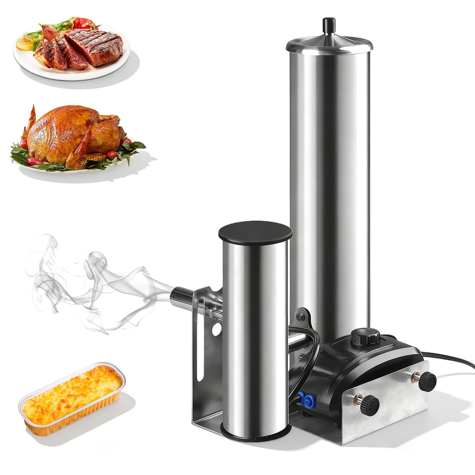 Kaltrauchgenerator Edelstahl Rauchgenerator mit Teerfilter & Rauchregler, Zwei-Rohr-Design, 8-12 Std. Laufzeit für Kalträuchern & Heißräuchern, Zubehör für Smoker, Gasgrill, Holzkohlegrill