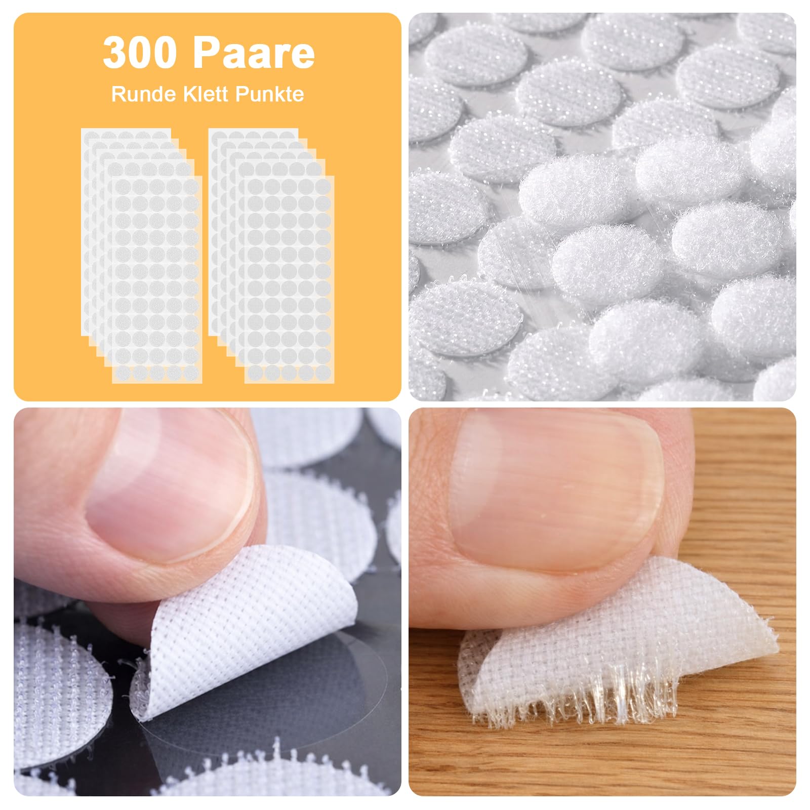 SURFOU 600 Piezas Puntos Autoadhesivos Redondos 20mm, Gancho y Bucle, Extra Fuertes y Auto-Adhesivos, para Alfombras, Manualidades, Fotos y Organización del Hogar (300 Pares)
