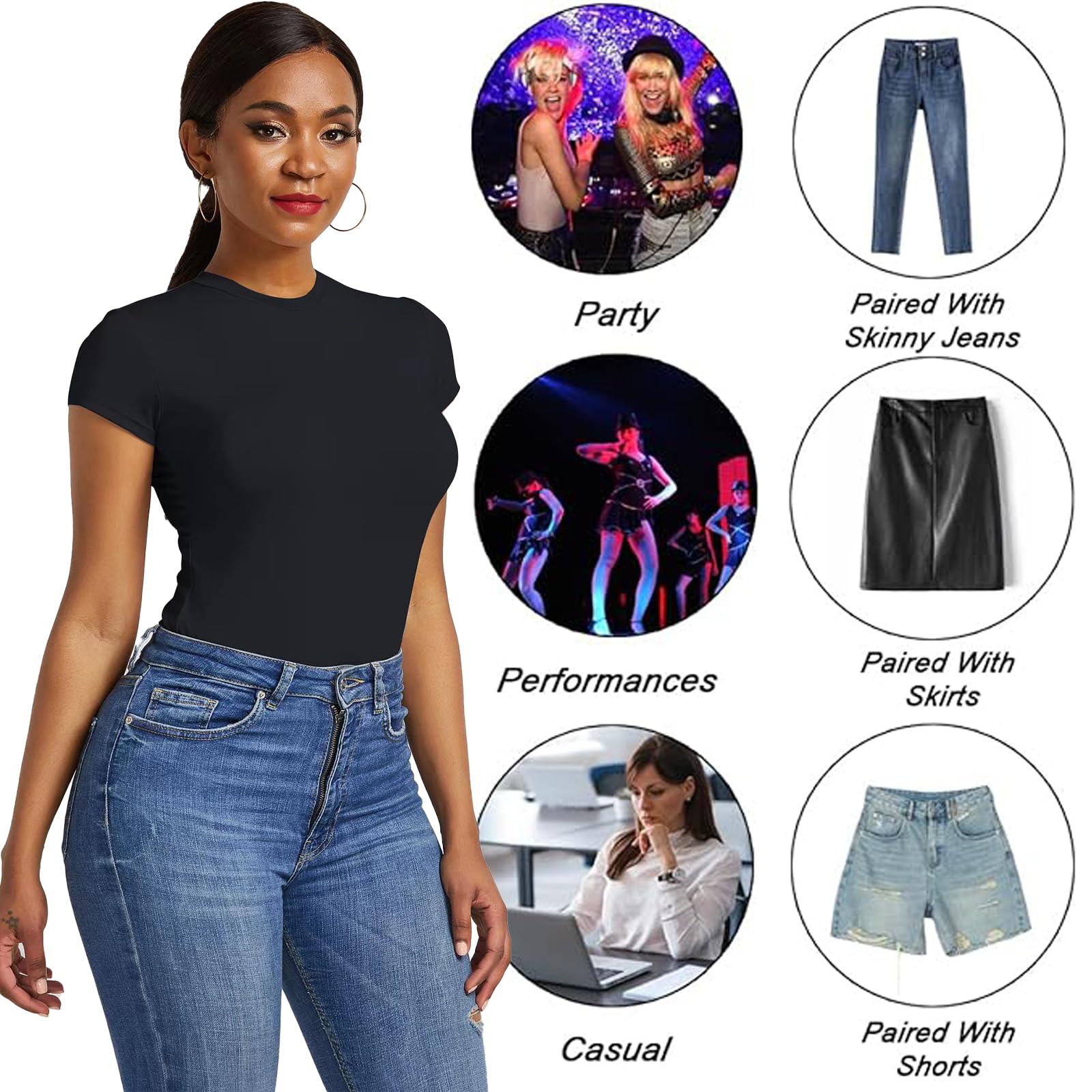 Body Donna Manica Corta Scollo Rotondo Bodysuit Sexy Aderente Body T-Shirt Senza Schienale Elegante Elasticizzato Uno Pezzo Body Top Tinta Unita Casuale Leotards Jumpsuits