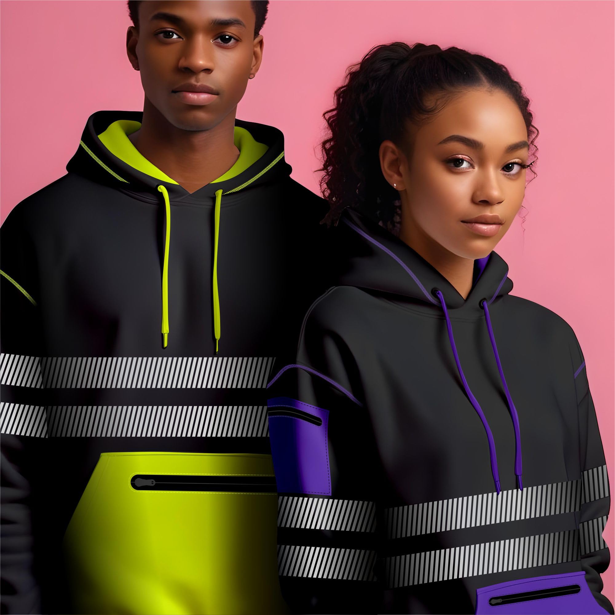 mymixtrendz Sudadera unisex con capucha para hombre y mujer, cinta reflectante, cordón de seguridad, bolsillos con cremallera, alta visibilidad, alta visibilidad, con capucha