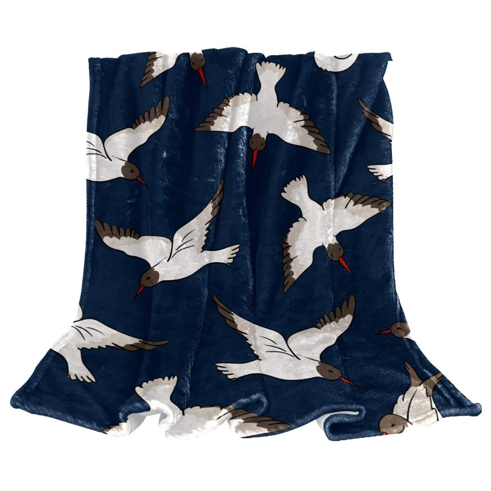 Couverture polaire oiseau blanc microfibre 150x130 cm pour canapé