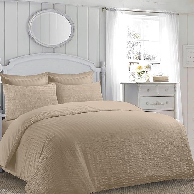 Nimsay Home Jasmine Seersucker Duvet Cover with Pillow Cases Bedding Set (Taupe, Double)