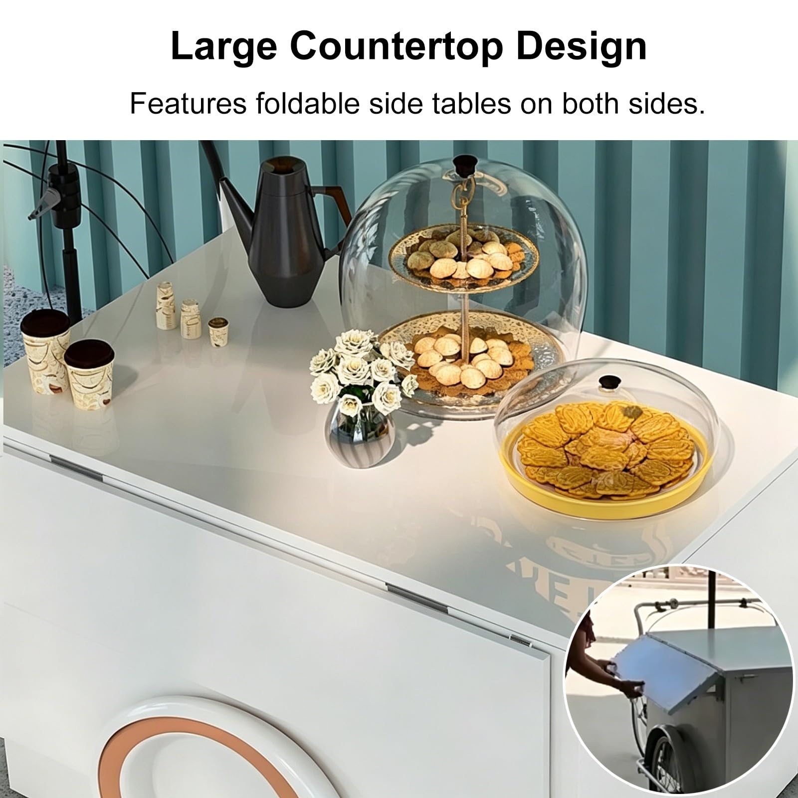 Carretto Portatile per Venditori Bicicletta, Carrello Del Venditore di Cibo con Ombrellone, Ideale Come Banco per Mercati Agricoli o Per la Vendita di Bevande, Pane e Snack Vari(Black)
