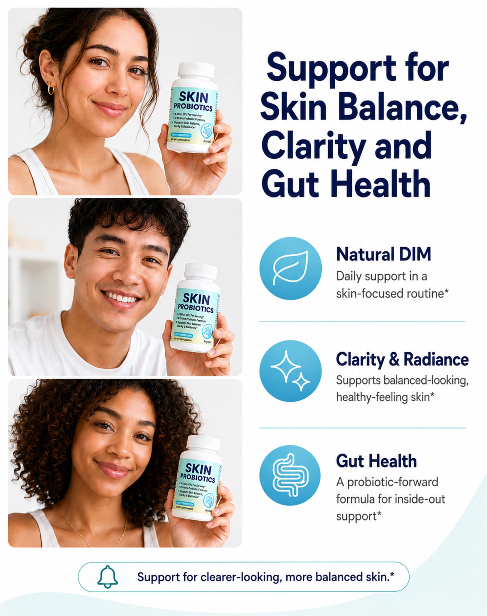 ANYTALK Skin Probiotic Supplement for Women & Men, DIM Capsules for Skin Clarity & Balance, Hormonal Acne Support Formula, Clear Skin Supplement with Vitamins & Enzymes, 60 Capsules — Amazon image 4