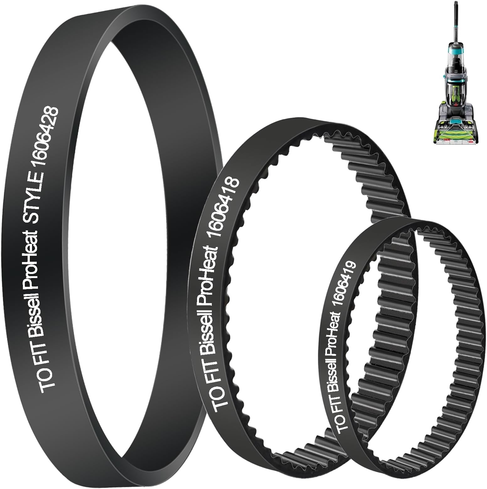 3 Pack Vacuum Belts Replacement for Bissell ProHeat 2X Revolution Pet Carpet Cleaner, Vacuum Cleaner Belts Replace Parts 1606418, 1606419, 1606428, Fit Models: 1548, 1550, 1551, 1551W Series