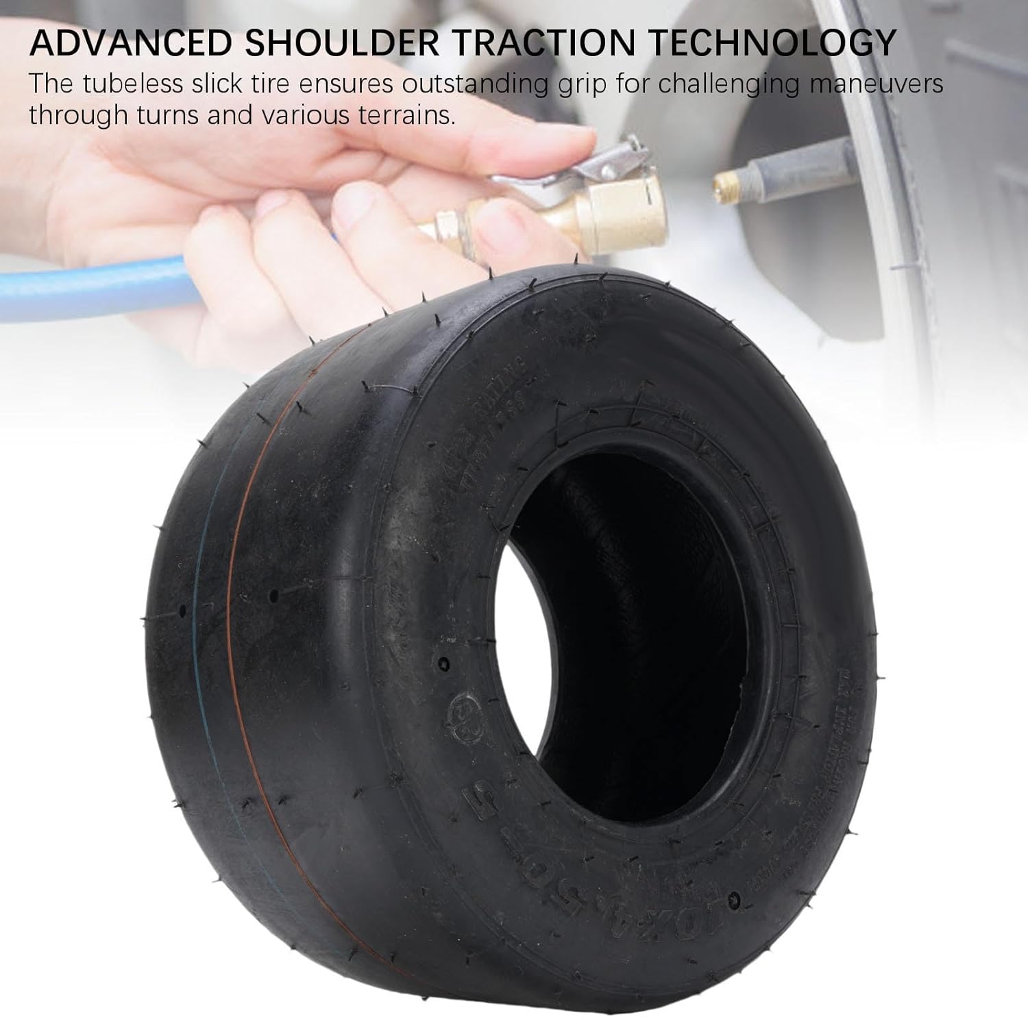 10x4.50-5 Tubeless Slick Tire for Drift Trikes and Go Karts, Explosion Proof and Anti Slip Rubber 4 Ply Puncture Proof Tubeless Racing Slick Tire for Drift Trike and Go Kart