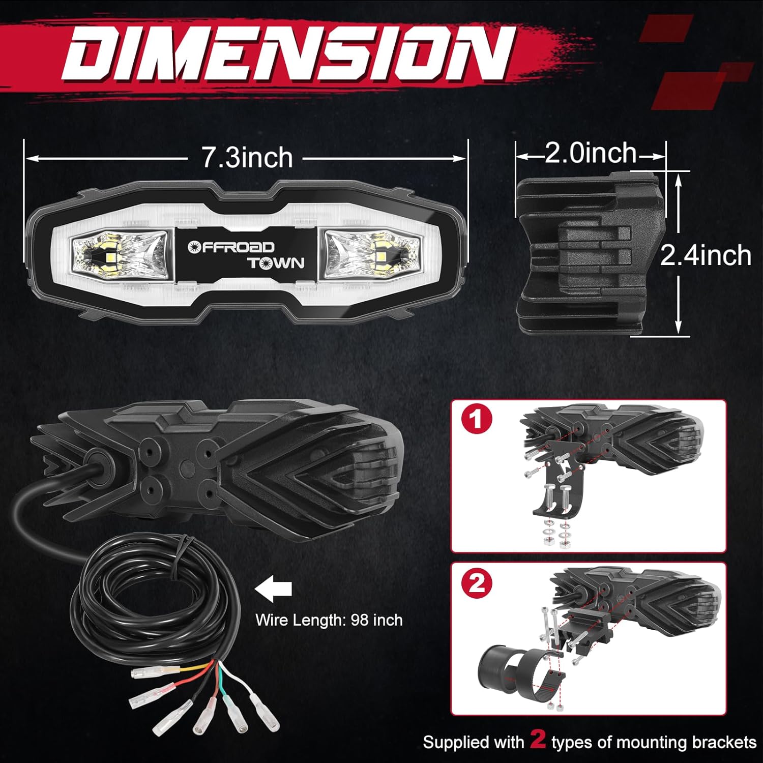 OFFROADTOWN Chase Light UTV Tail Lights LED Chasing 5 Modes (Strobe, Brake, Reverse, Running and License) for Jeep Wrangler JK JL Polaris Can am RZR Honda Pioneer ATV Pickup Boat