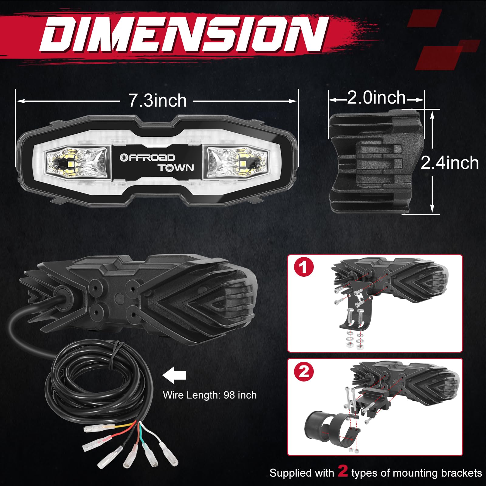 OFFROADTOWN Chase Light UTV Tail Lights LED Chasing 5 Modes (Strobe, Brake, Reverse, Running and License) for Jeep Wrangler JK JL Polaris Can am RZR Honda Pioneer ATV Pickup Boat