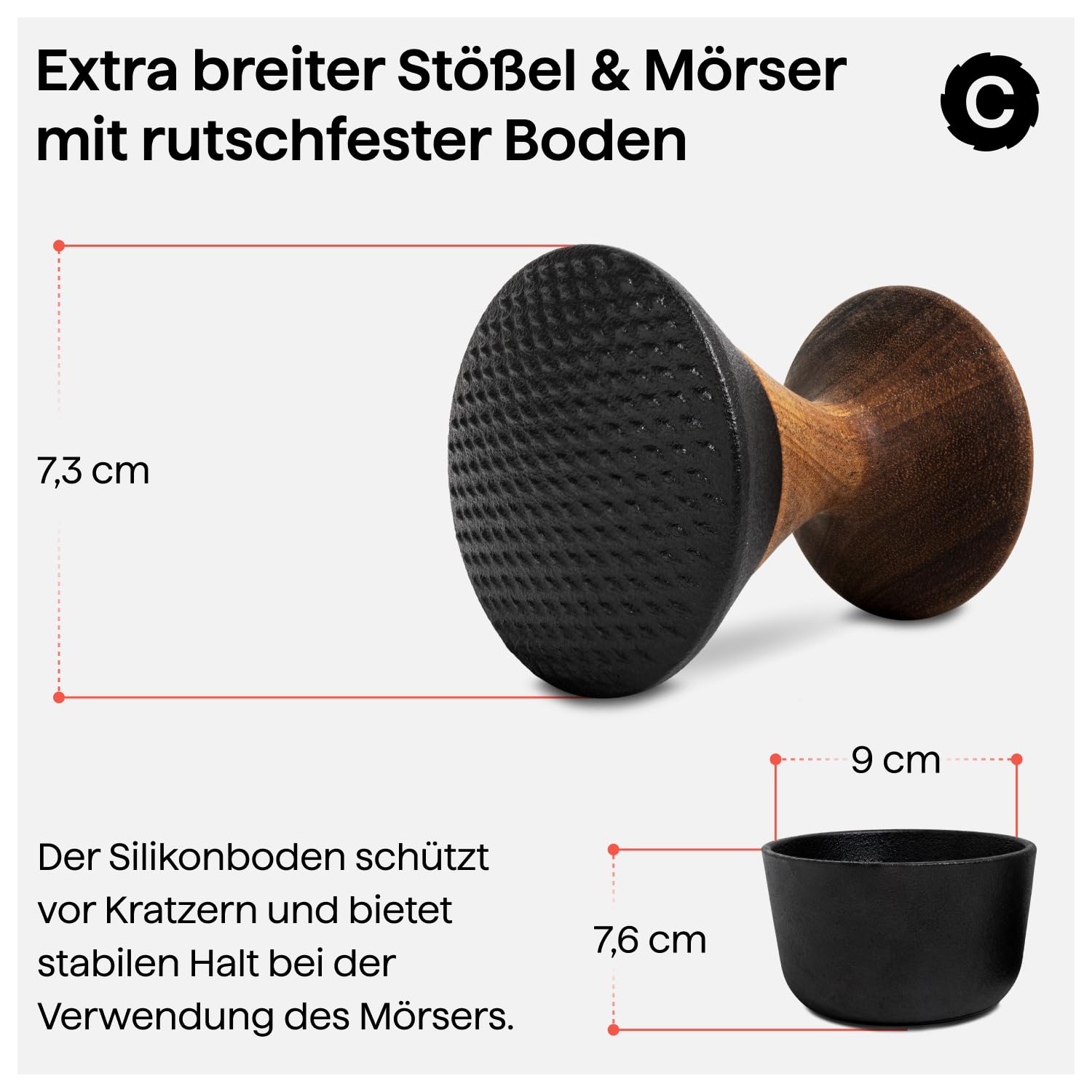 Crushgrind Kiruna Mörser mit Stößel | Gewürzmörser aus hochwertigem Gusseisen und Akazienholz | Zum Zerkleinern von trockenen Gewürzen und Kräutern | Gewürzmörser zum Zerkleinern trockener Gewürze und Kräuter - Aus hochwertigen Materialien