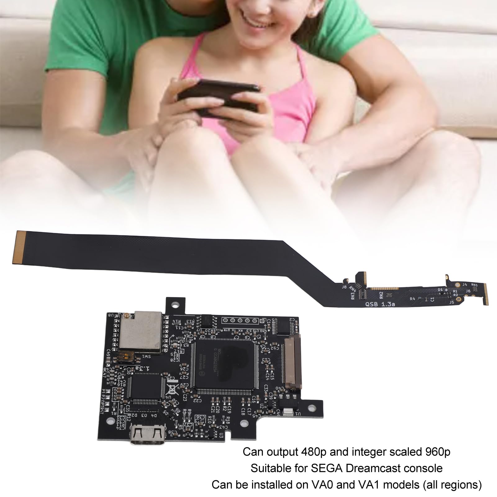 Kit DC per Dreamcast, Aggiornamento WiFi Chip DC 1080P Supporta il Reset del Gioco e Linee di Scansione per GDEMU, Scheda DC Universale per Modelli VA0 e VA1