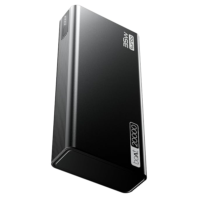 boAt Newly Launched PB435 Turbo 35W Power Bank with 20000mAh Battery, 35W 2-Way Super Fast Charging | 12-Layer Smart IC Protection | Triple Output & Dual Input in Sleek Aluminium Casing(Onyx Black)