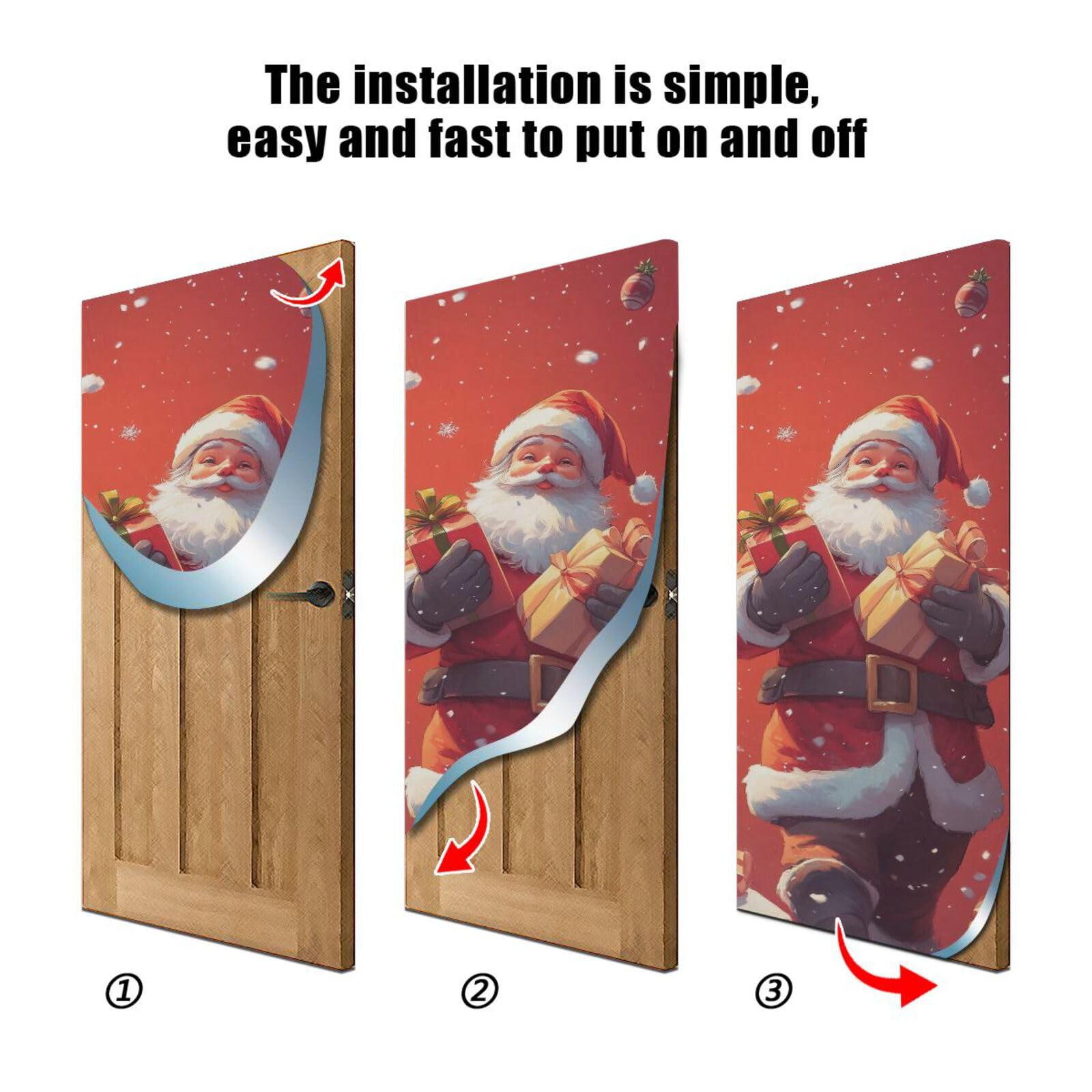 FLildon Christmas Santa Claus Smiling Door Cover Decoration, Party Accessory Porch Decor for Festive Ornament Room Door Covers 32 x 79 Inch