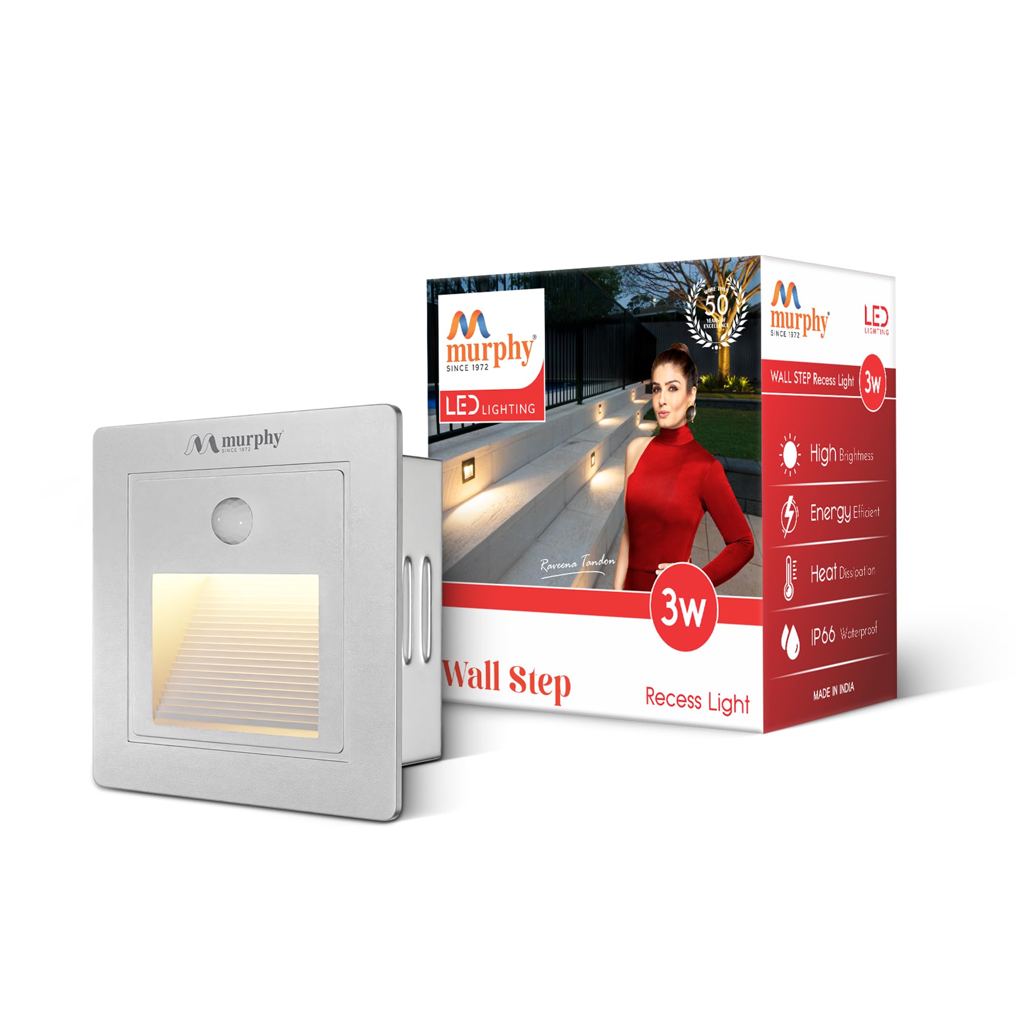 Murphy White Body 3-Watt Conceal Motion Sensor Wall Step Light Outdoor and Indoor LED Foot Light with Aluminium IP65 Grade Waterproof Body (Warm White, Pack of 1)