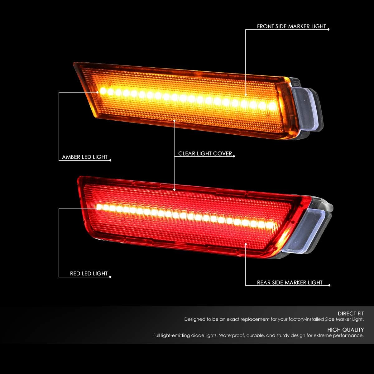 Auto Dynasty 4 Pieces LED Front+Rear Bumper Corner Side Marker Light Lamps Compatible with Chevy Camaro 10-15 (Clear)
