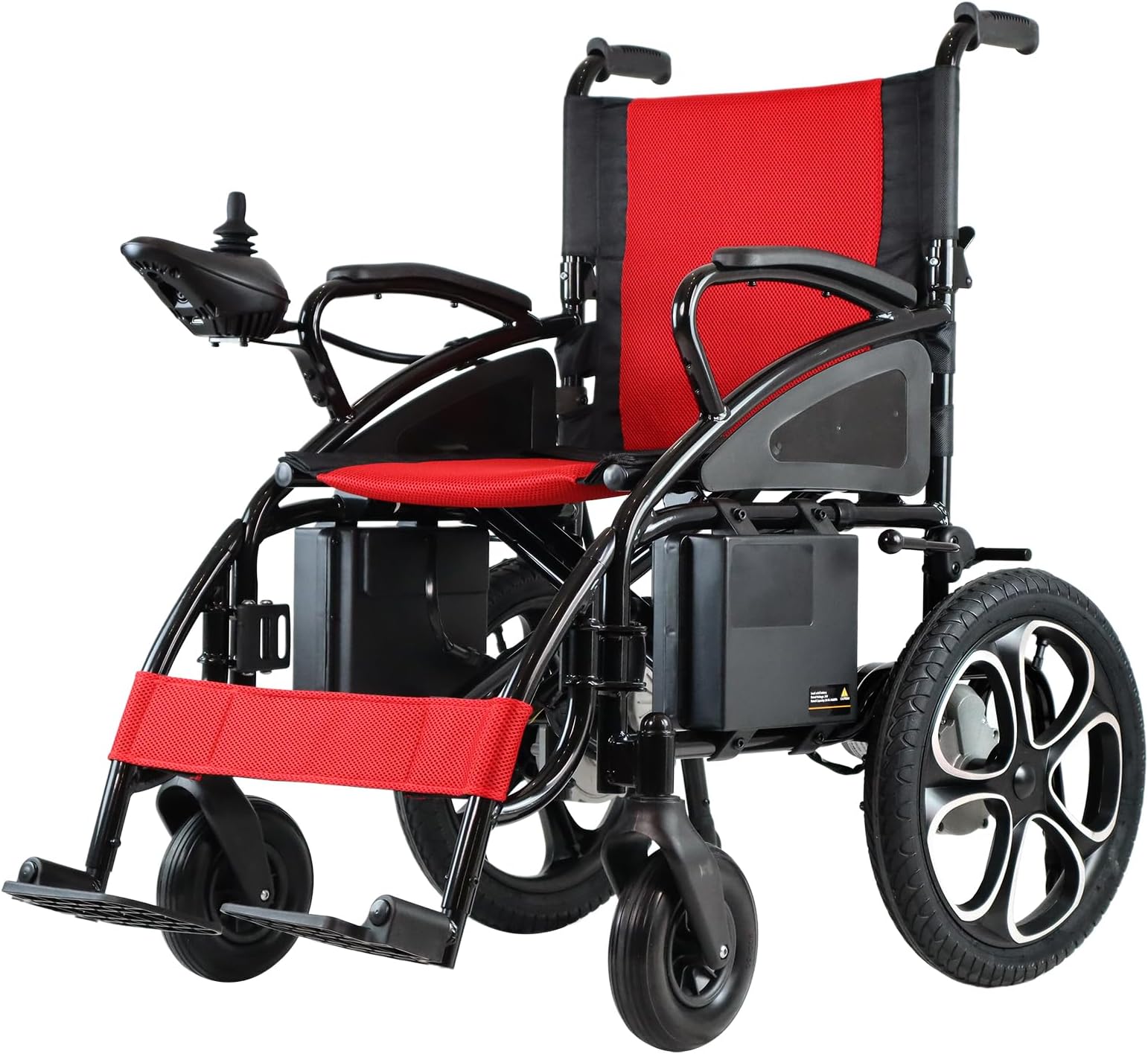 Electric Wheelchairs for Adults, Foldable Travel Motorized Wheelchairs for Seniors, Folding Portable Mobility Scooter, Lightweight Compact Fold Power Wheelchair - Red and Black Style