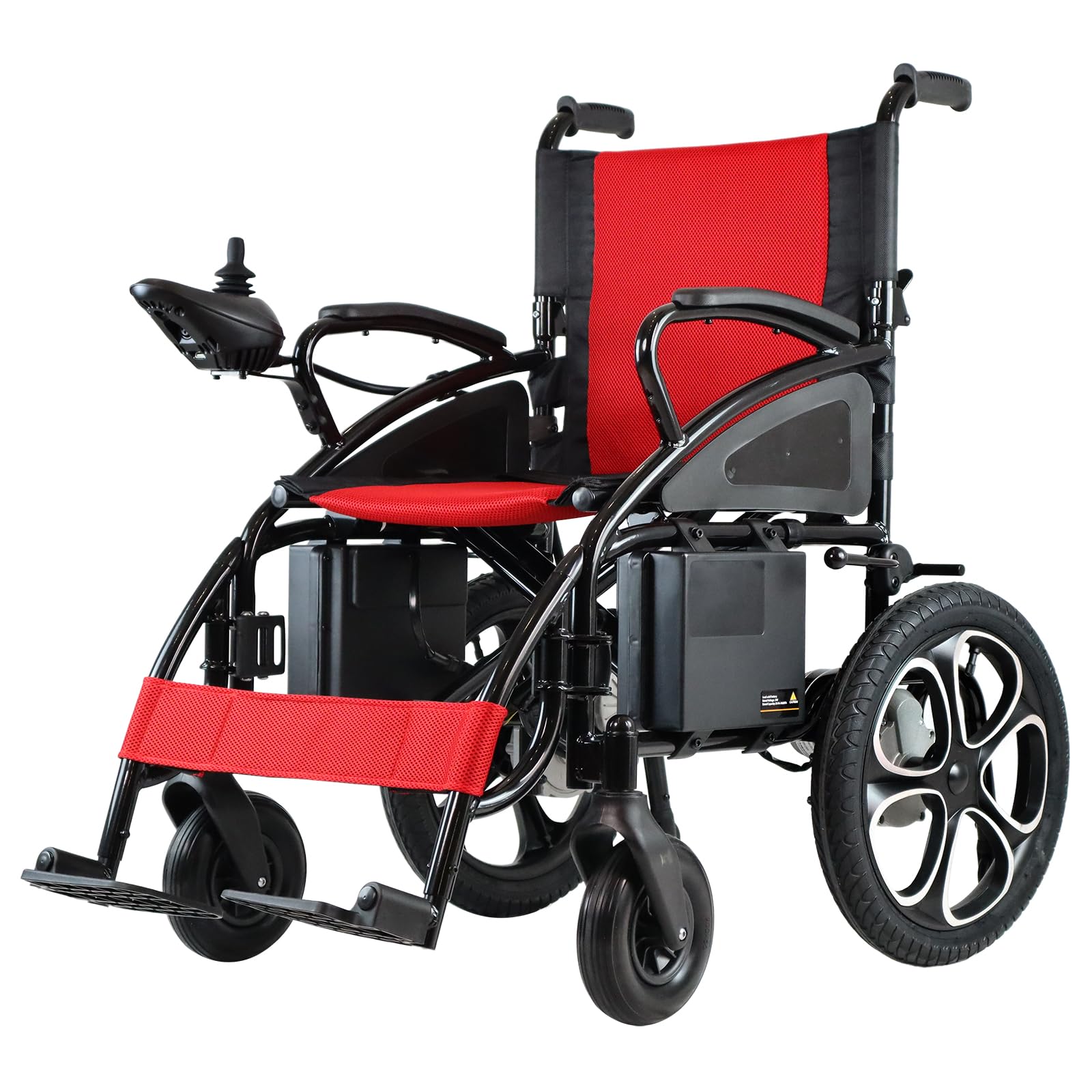 Electric Wheelchairs for Adults, Foldable Travel Motorized Wheelchairs for Seniors, Folding Portable Mobility Scooter, Lightweight Compact Fold Power Wheelchair - Red and Black Style