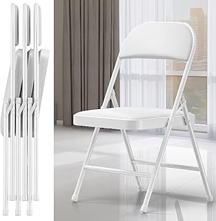 EconoHome 4 Pack White Padded Folding Chairs with Cushioned Seat & Backr...
