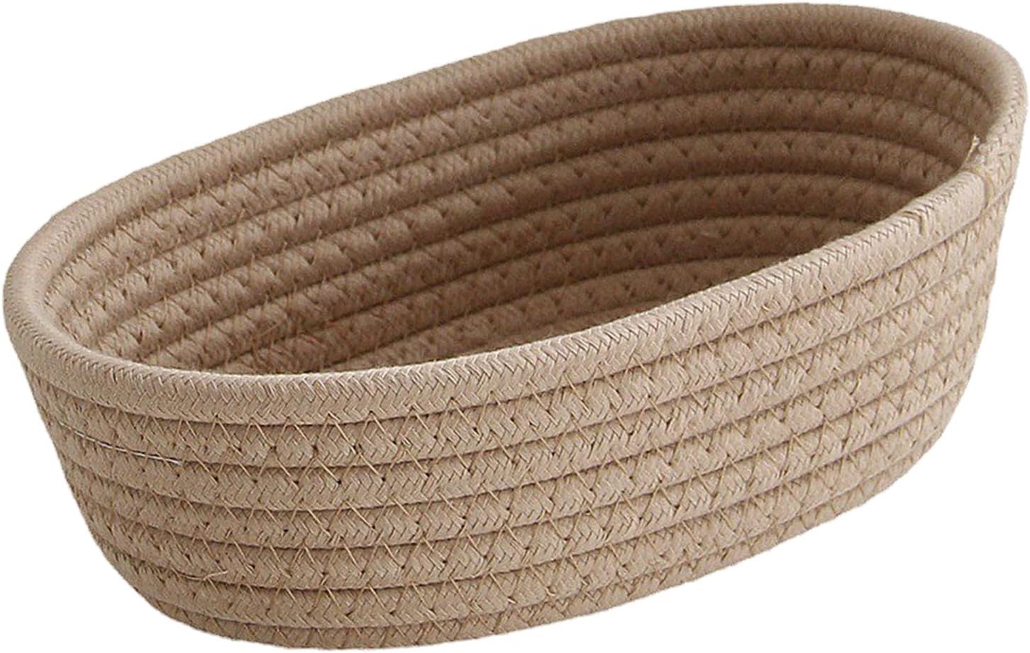 Storage Basket Woven Desktop Basket Small Boxes - Storage Mini Baskets Desktop Makeup Organizer Woven Wicker Desks Decorative Baskets Multipurpose Container (Khaki, 30x9x17 cm)