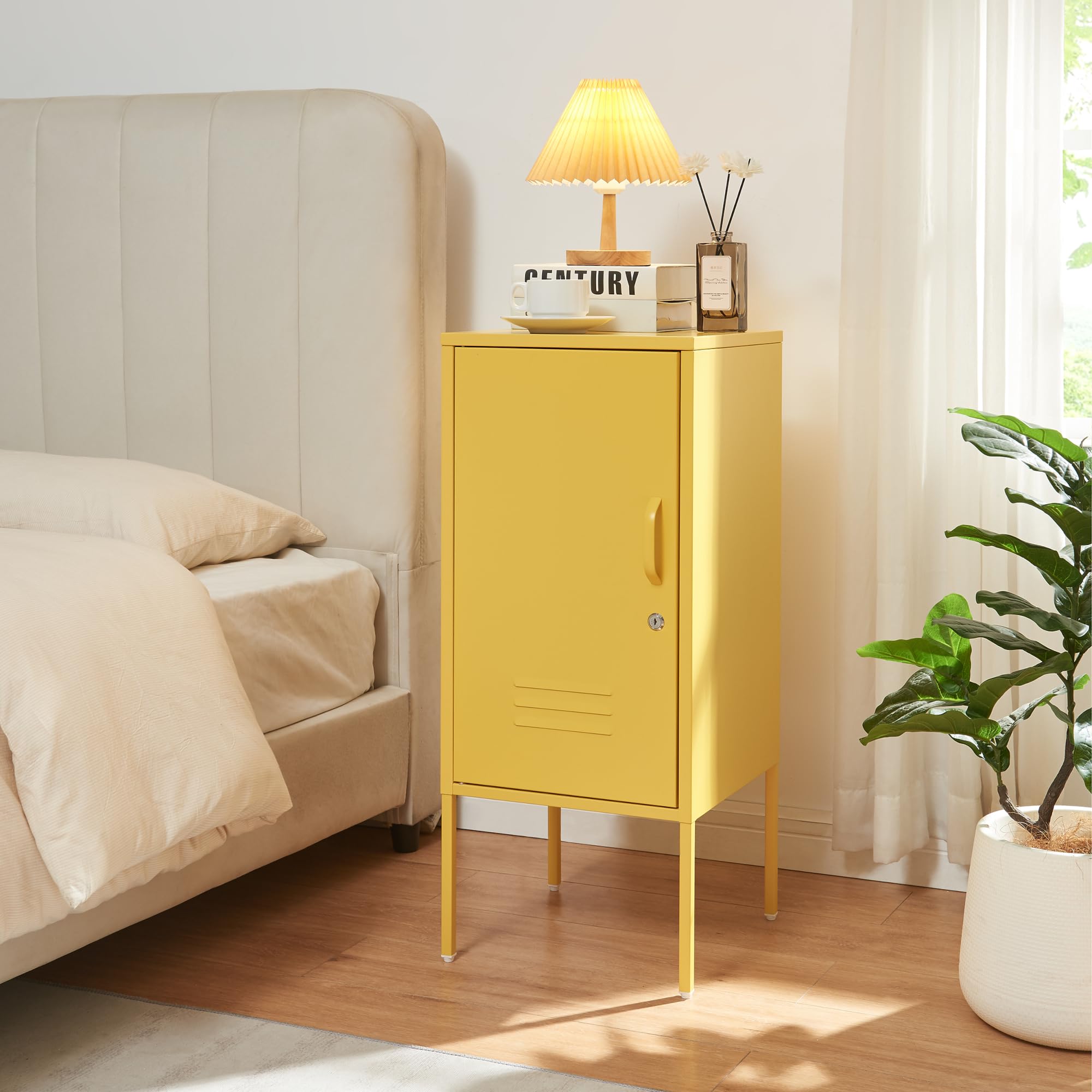 Table de chevet en acier jaune [en.casa] meuble de rangement 82x35x35 cm