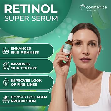 Cosmedica Skincare Retinol Serum 2.5% for Face | Anti-Aging Vitamin A Serum with Hyaluronic Acid, Green Tea & Vitamin E | Reduces Wrinkles, Acne Scars & Dark Spots | Gentle for Sensitive Skin | 1 oz