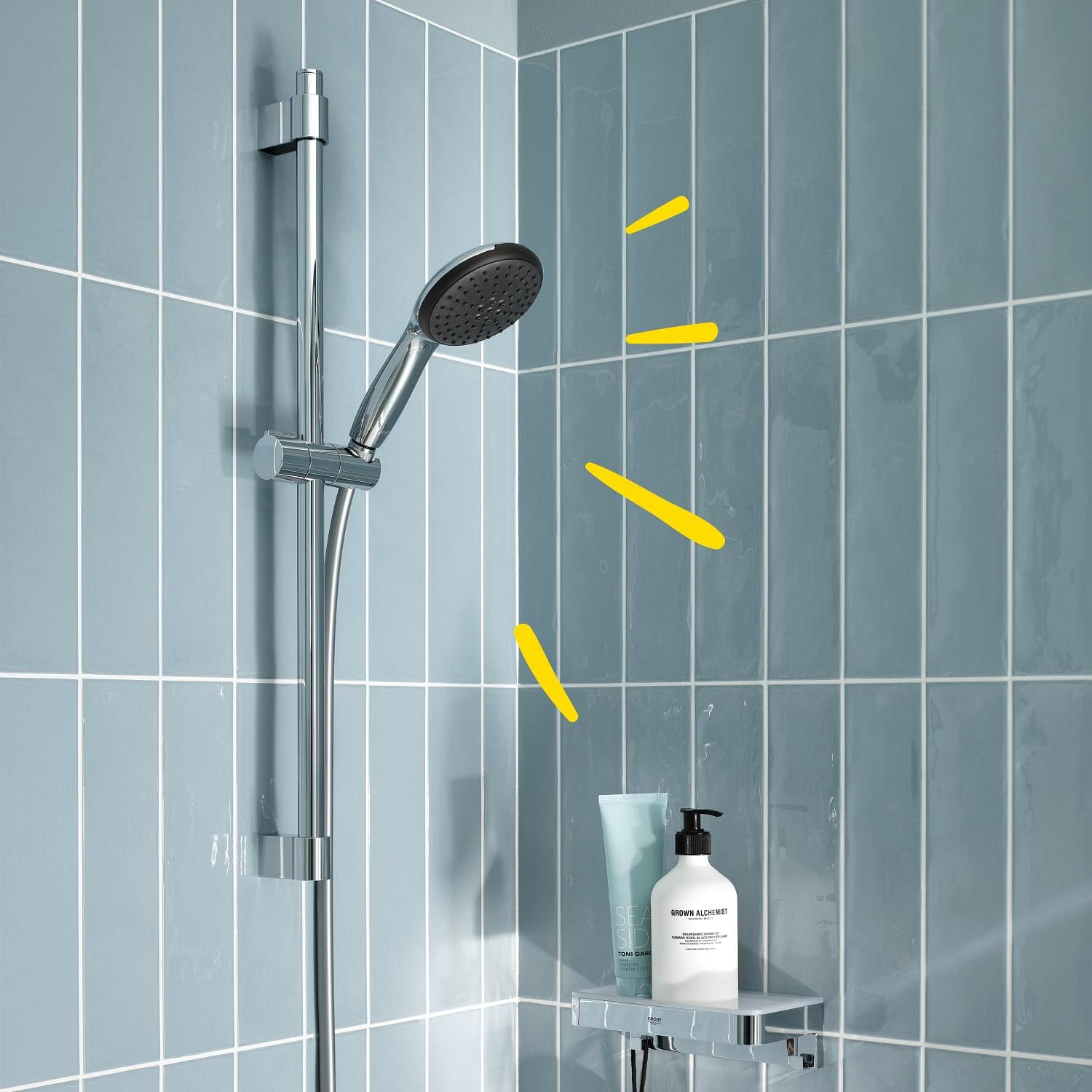 GROHE Vitalio Start 110 Set Saliscendi Doccia (1 getto Rain fisso, asta 600 mm, bordo in silicone antiurto, SpeedClean anticalcare), Cromo, 27942001
