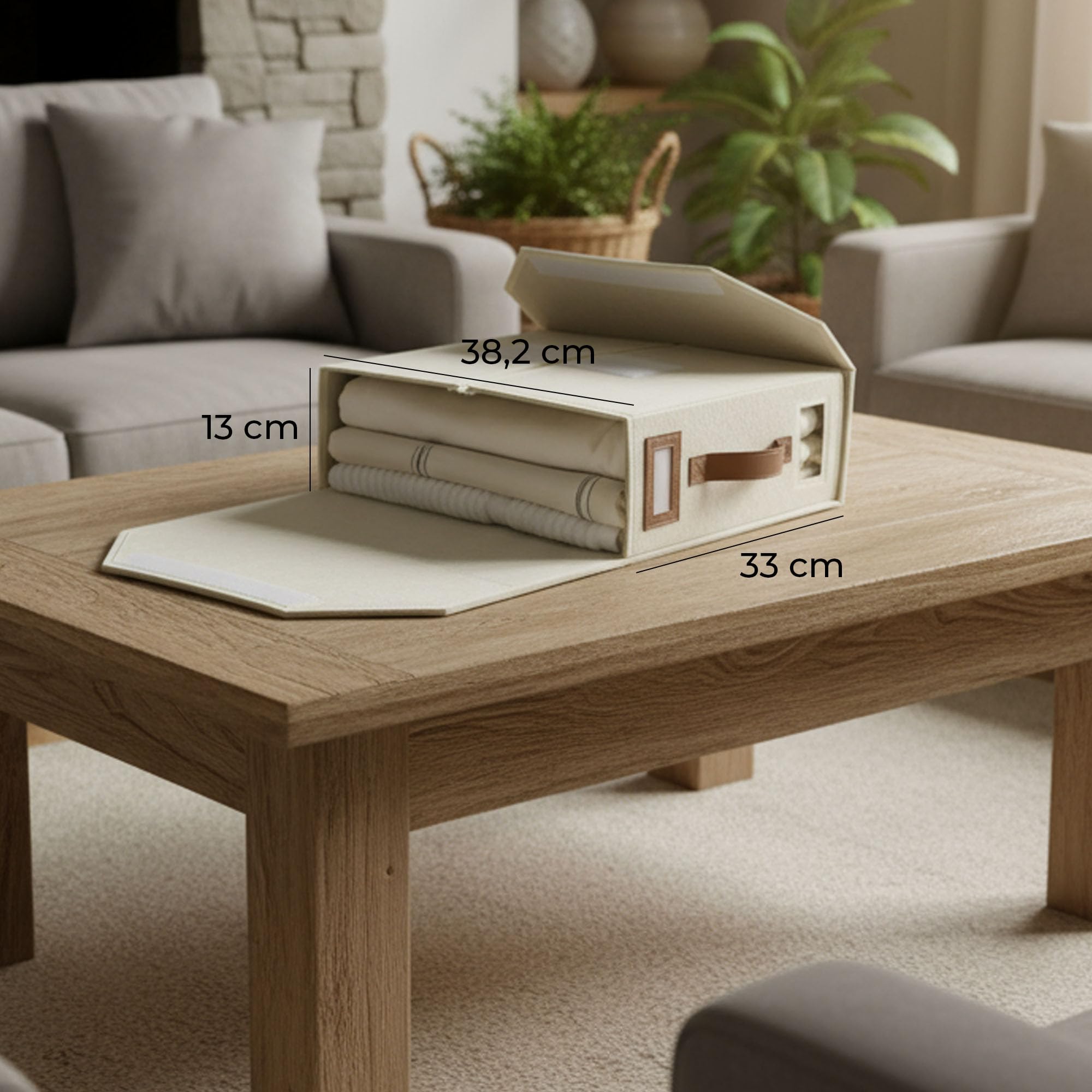 Rangement Drap de Lit - Lot de 4 - Organisateur de Draps - Boîte Rangement Parure de Lit & Linge de Maison - Gain de Place Organisation Dressing - Lin Beige Crème Ecru