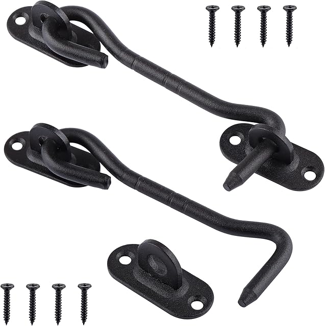 Tahbarshi 2 Pcs Stainless Steel Cabin Hook and Eye Latch Black (4 Inch) - Heavy Duty Door Latch for Cabinet Closet Shutter Shed Garage - Garden Fence Gate Latch - Sliding Door Lock