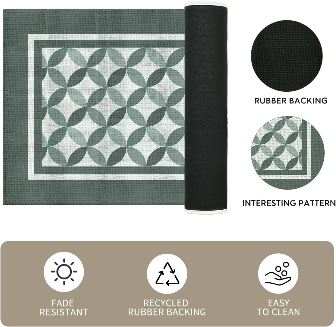 Artoid Mode Green Washable Non Slip Rustic Kitchen Mats Set of 2, Absorbent Natural Rubber Back Low-Profile Kitchen Rugs for Floor - 17x29 and 17x47 Inch