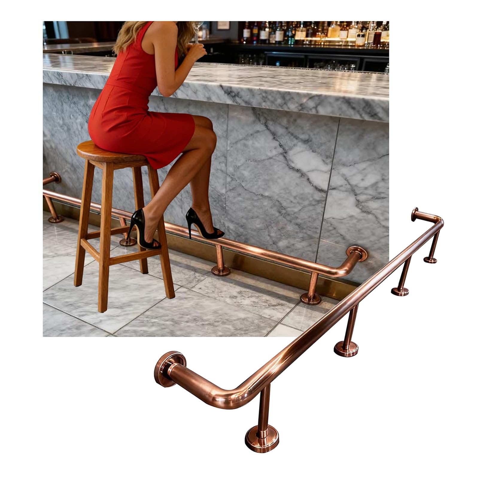 Repose-pieds de bar en acier inoxydable de 2,1 m avec fixations